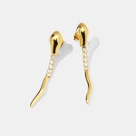 Boucles d'oreilles pendantes en forme de serpent, en acier inoxydable, étanches, couleur or et zircon. 2