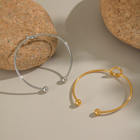 Bracelet manchette simple torsadé en acier inoxydable étanche couleur or (1 pièce)