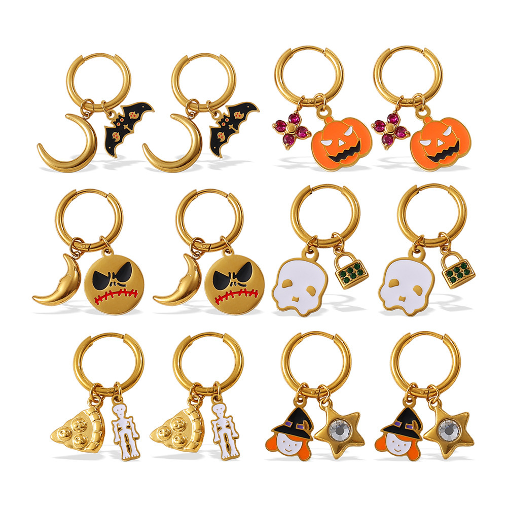 1 Paire De Boucles D'Oreilles Pendantes Étanches En Acier Inoxydable Pour Halloween Image6