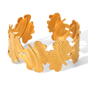 Bracelet Jonc Pour Femme Daily Leaf En Acier Inoxydable, Étanche, Couleur Or (1 Pièce) h5