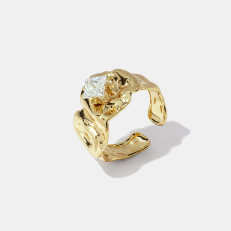 Bague rétro en acier inoxydable étanche couleur or avec zircon 2