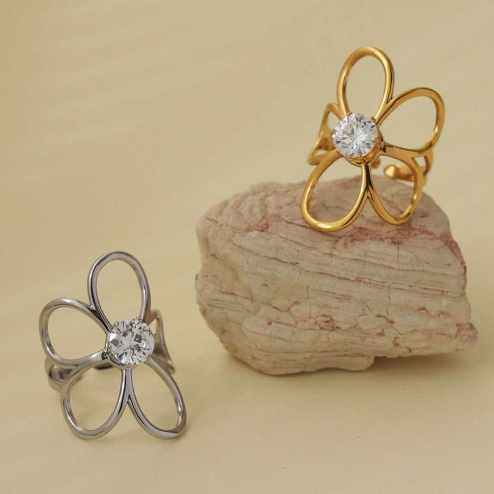 Bague Femme Simple, Collection Daily Flower, En Acier Inoxydable Étanche (1 Pièce). Image6