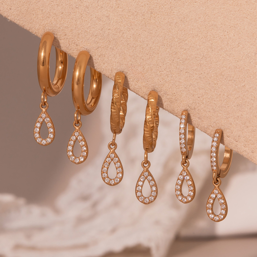 Boucles D'Oreilles Pendantes Pour Femme, En Acier Inoxydable Doré Étanche, Ornées De Zircon (1 Paire). Image5