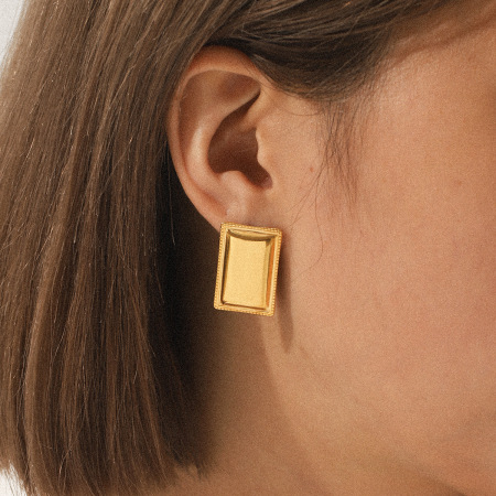 Boucles d'oreilles puces rectangulaires Simple Series Daily en acier inoxydable étanche couleur or pour femme (1 paire)