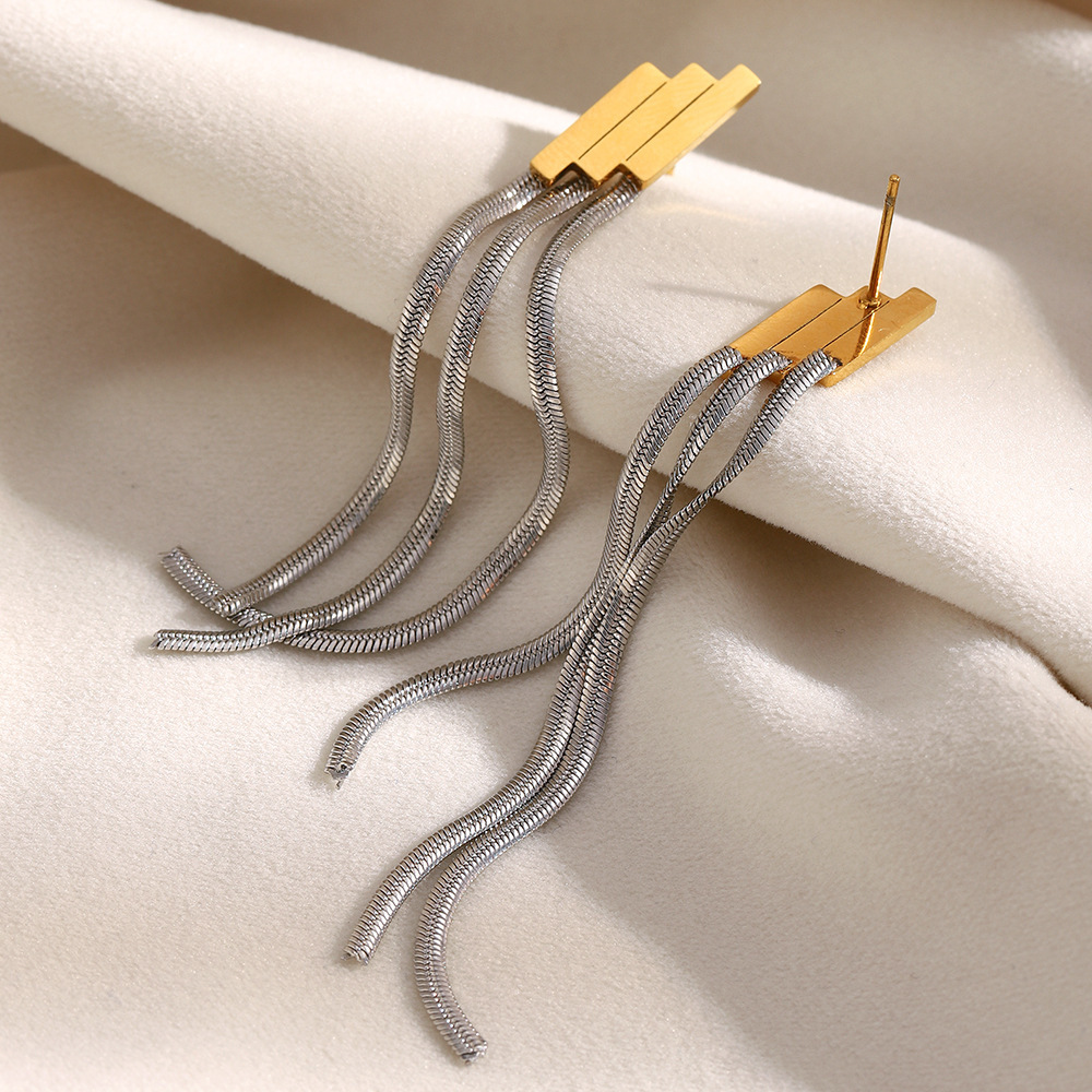 Boucles D'Oreilles Pendantes Pour Femme, En Acier Inoxydable Étanche, Avec Pompon, Couleurs Or Et Argent. Image4
