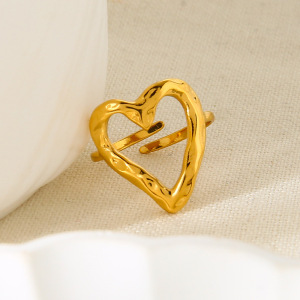Bague Romantique Simple En Forme De Cœur, En Acier Inoxydable Étanche Couleur Or, Pour Femme. h5 Image2