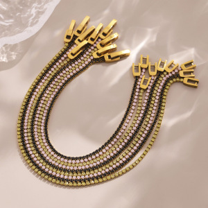 Bracelet À Maillons Pour Femme, En Acier Inoxydable Doré, Orné De Zircon, Avec Lignes Délicates (1 Pièce). h5 Image2