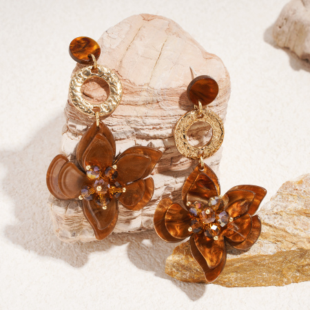 1 paire de boucles d'oreilles pendantes rétro en résine à fleurs 2