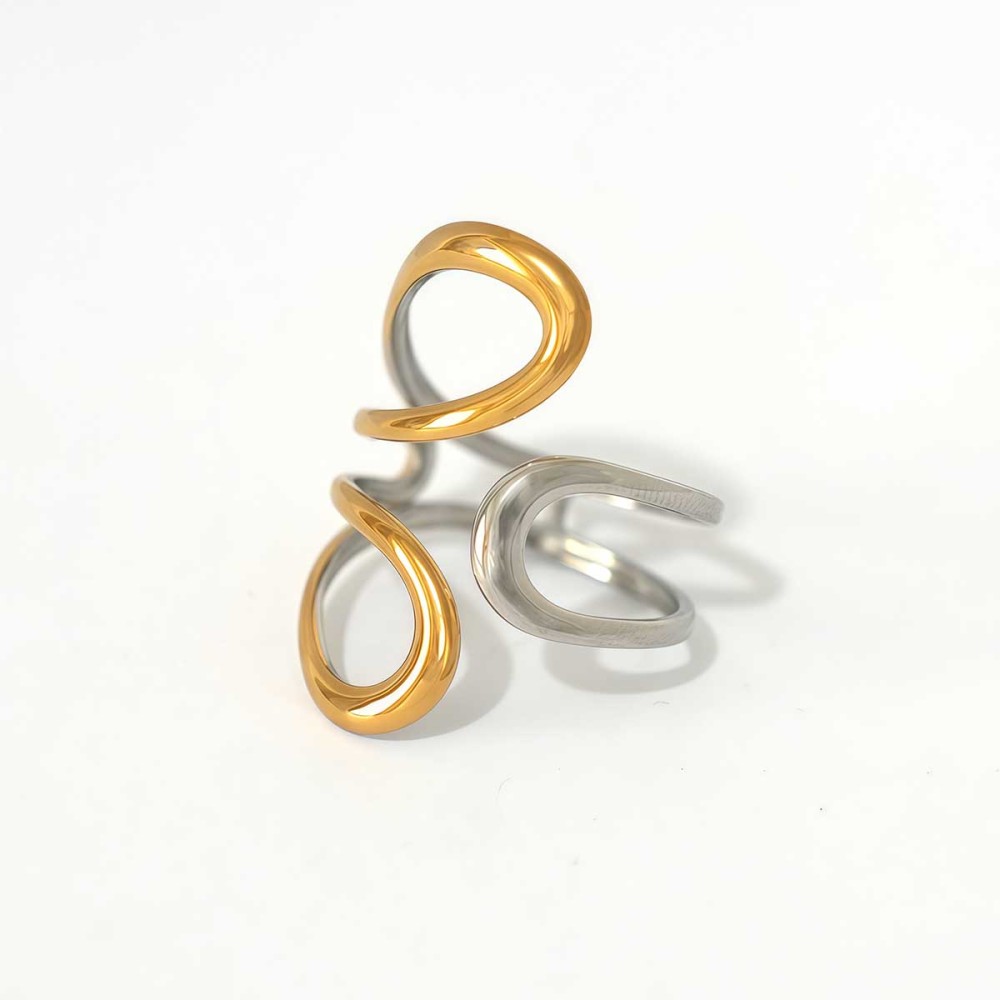 Bague Femme Simple, Forme Irrégulière, Acier Inoxydable, Couleur Or, Étanche 