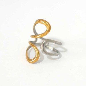 Bague Femme Simple, Forme Irrégulière, Acier Inoxydable, Couleur Or, Étanche h5 