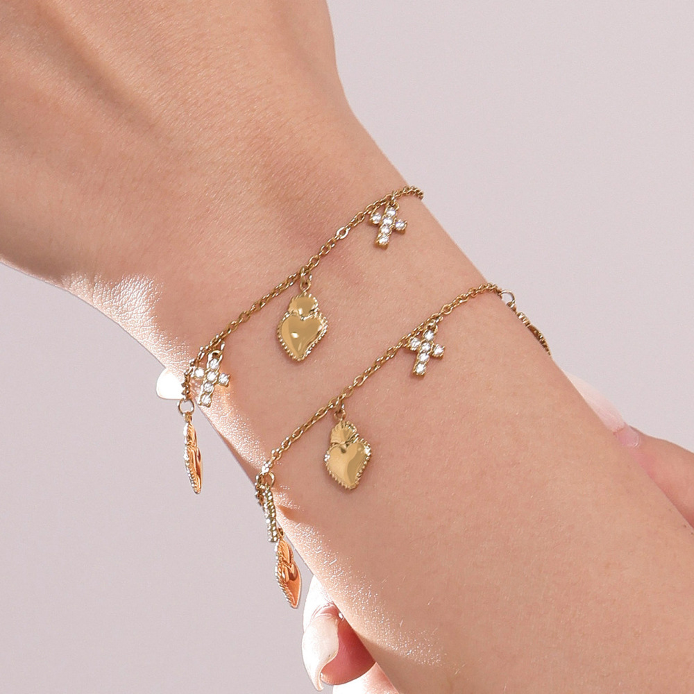 Ensembles De Bijoux Pour Femmes En Acier Inoxydable Doré, Forme Croix Et Cœur, Collection Romantique h5Image4
