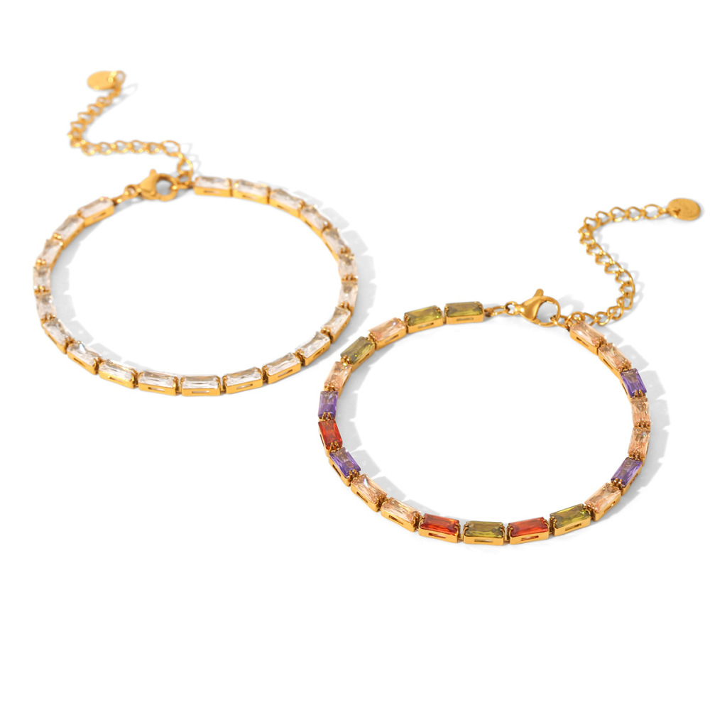 Bracelet Chaîne Femme En Acier Inoxydable Rectangulaire De Luxe, Étanche, Avec Zircon (1 Pièce). Image6
