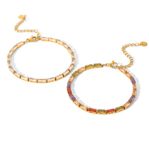 Bracelet Chaîne Femme En Acier Inoxydable Rectangulaire De Luxe, Étanche, Avec Zircon (1 Pièce). h5 Image6