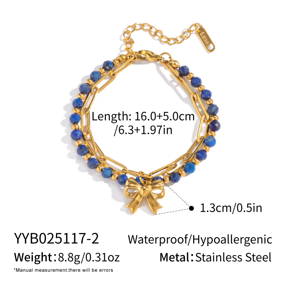 Bracelet En Acier Inoxydable Étanche Avec Perles De Pierre Naturelle (1 Pièce) 