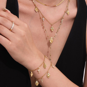 Ensembles De Bijoux Pour Femmes En Acier Inoxydable Doré, Forme Croix Et Cœur, Collection Romantique h5 Image3