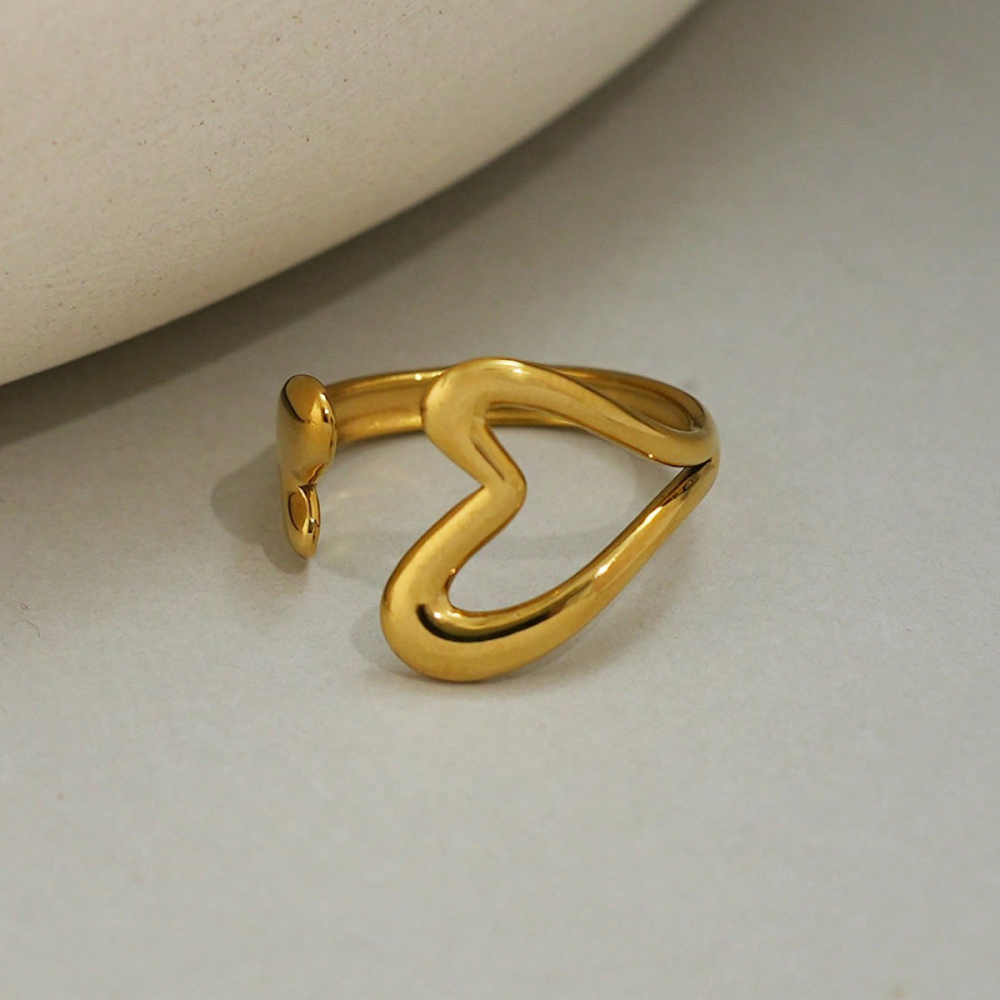 Bague Femme Simple, Ajourée, En Acier Inoxydable Étanche Couleur Or (1 Pièce) Image7