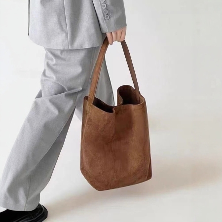 1 sac fourre-tout femme en suédine PU unie, style rétro simple, grande capacité