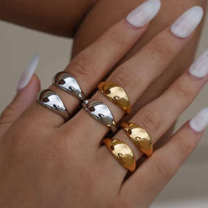 Bague Femme Décontractée, Forme Irrégulière, Acier Inoxydable, Couleur Or, Étanche h5 Image3
