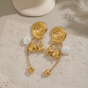 Boucles D'Oreilles Pendantes En Acier Inoxydable Doré, Étanches, En Forme De Soleil (1 Paire) h5 Image3