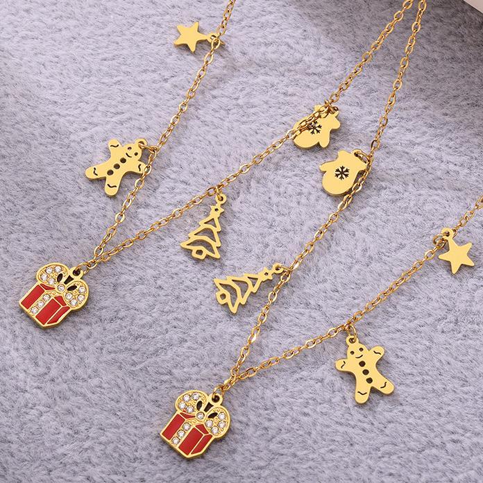 Collier Pendentif Femme En Acier Inoxydable Étanche Avec Zircon, 1 Pièce, Cadeau De Noël h5Image3