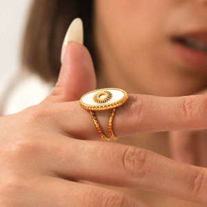 Bague Tendance En Acier Inoxydable Doré, Forme Soleil (1 Pièce), Étanche, Avec Coquillage. h5 Image5