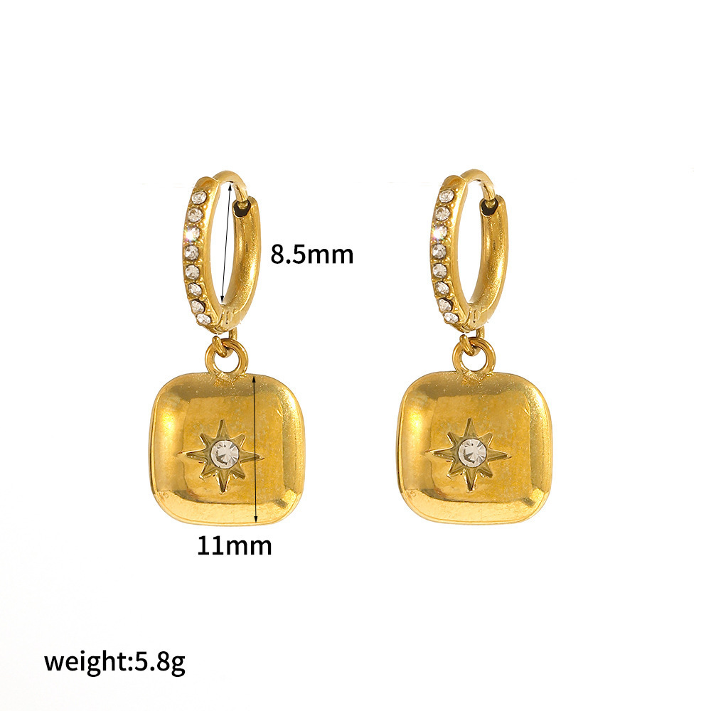 Boucles D'Oreilles Pendantes Pour Femme « Lune Brillante » En Acier Inoxydable, Étanches, Couleur Or, Avec Zircon (1 Paire). 