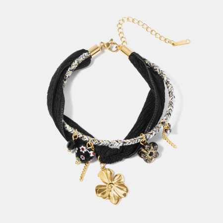Bracelet à breloques en acier inoxydable étanche couleur or avec motif floral 2