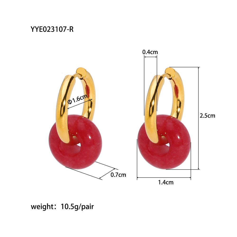 1 Paire De Boucles D'Oreilles Pendantes Vintage Rondes En Acier Inoxydable Doré Étanche Avec Pierre Naturelle Pour Femme 