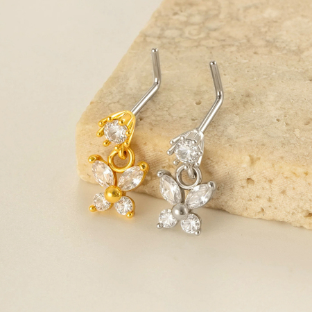 1 Piercing De Nez Papillon En Cuivre Doré Et Zircon