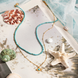 Collier À Plusieurs Rangs Pour Femme, En Acier Inoxydable, Couleur Or, Orné D'Un Délicat Œil De Diable En Calaïte. (1 Pièce) h5 Image6