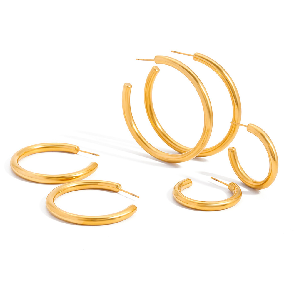 1 Paire De Boucles D'Oreilles Créoles Classiques Pour Femme, En Acier Inoxydable Étanche, Couleur Or. Image5