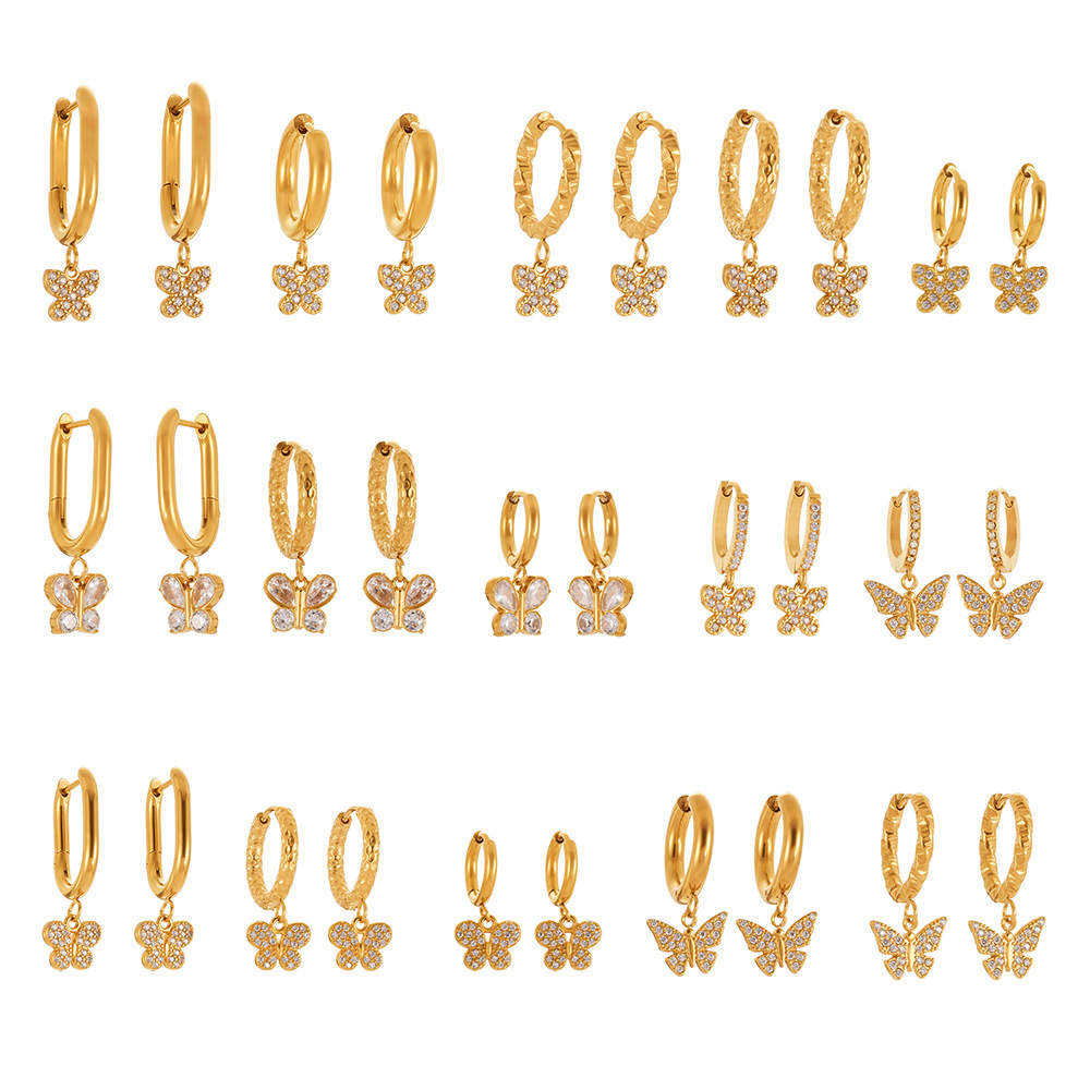 Boucles D'Oreilles Pendantes Pour Femme, Motif Papillon, En Acier Inoxydable Étanche, Couleur Or (1 Paire). Image7