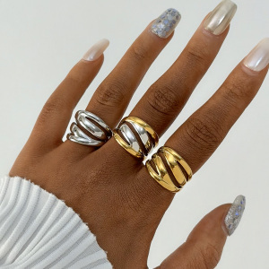 Bague Femme Simple, Forme Irrégulière, Acier Inoxydable, Couleur Or, Étanche h5 Image6