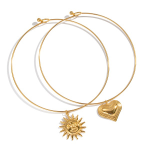 Collier Pendentif Cœur Soleil En Acier Inoxydable Étanche Couleur Or (1 Pièce) h5 Image5
