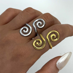 Bague Femme Rétro Ronde En Acier Inoxydable Étanche Couleur Or (1 Pièce) h5 Image10