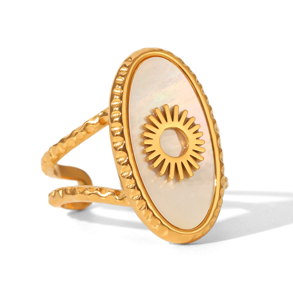 Bague Tendance En Acier Inoxydable Doré, Forme Soleil (1 Pièce), Étanche, Avec Coquillage.