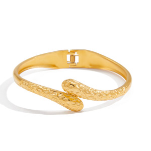Bracelet Jonc Pour Femme, Motif Marteau Classique, En Acier Inoxydable, Couleur Or, Étanche (1 Pièce) h5 Image8