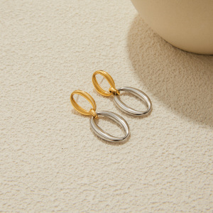1 Paire De Boucles D'Oreilles Pendantes Classiques À Double Cercle En Acier Inoxydable Étanche Couleur Or Pour Femme h5 Image6