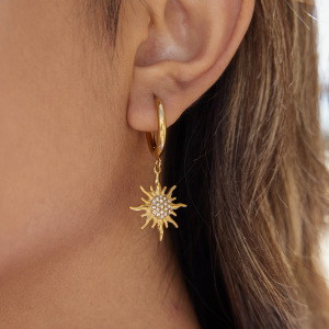 1 Paire De Boucles D'Oreilles Pendantes Pour Femme, En Acier Inoxydable Doré, Avec Motif Soleil Complexe. h5 Image4