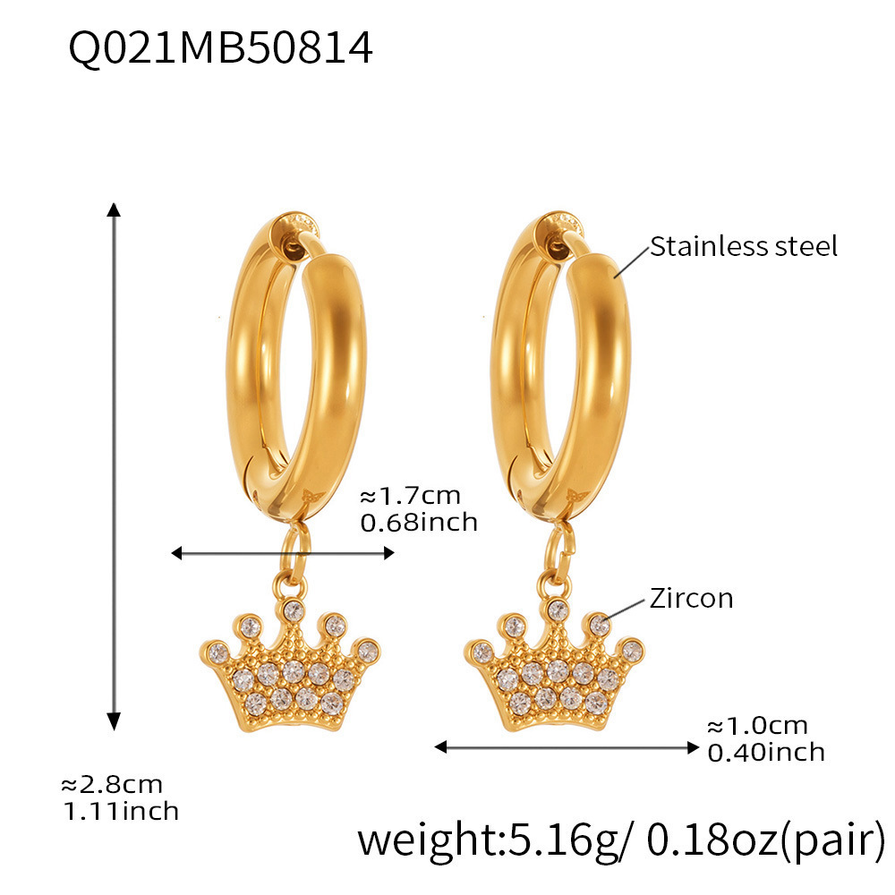 1 Paire De Boucles D'Oreilles Pendantes Élégantes En Acier Inoxydable Doré, Ornées De Zircon, Pour Femme. 
