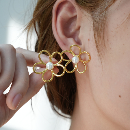 1 Paire De Boucles D'Oreilles Puces Pour Femmes, En Acier Inoxydable Imperméable, Motif Fleur Naturelle, Collection Simple. 2