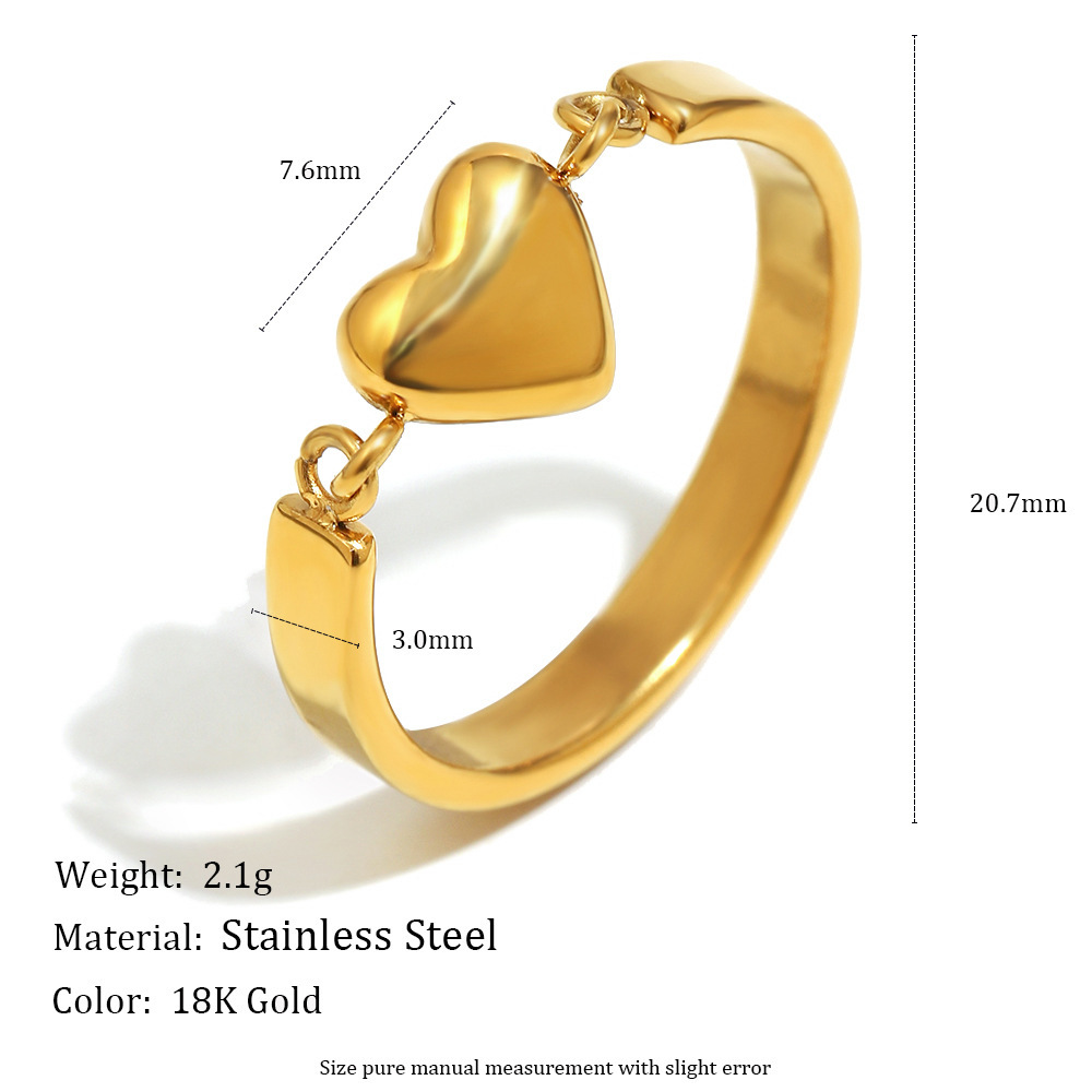 Bague Simple En Forme De Cœur, En Acier Inoxydable Étanche, Couleur Or (1 Pièce) h5Image6