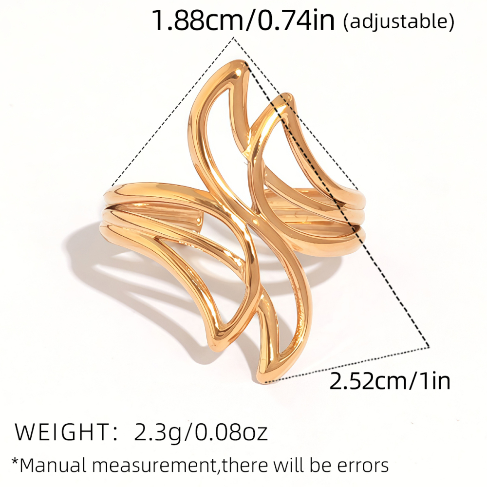 Bague Tendance Décontractée De Forme Irrégulière En Acier Inoxydable, Couleur Or, Étanche. Image2