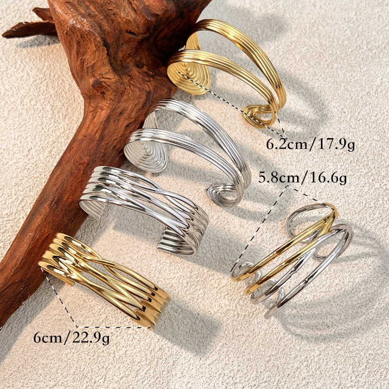 Bracelet Manchette En Acier Inoxydable Doré, Étanche, De Forme Irrégulière (1 Pièce). Image4