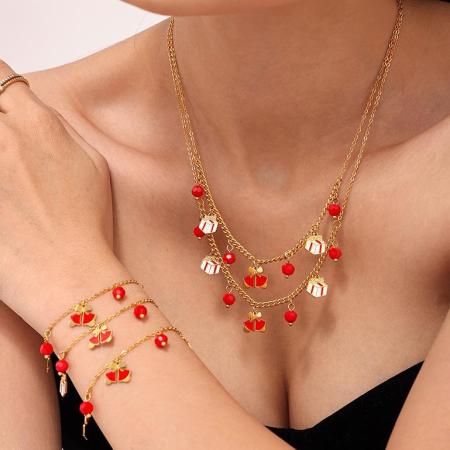 Ensembles de bijoux classiques de Noël pour femmes, en acier inoxydable, imperméables, couleur or, avec grenat