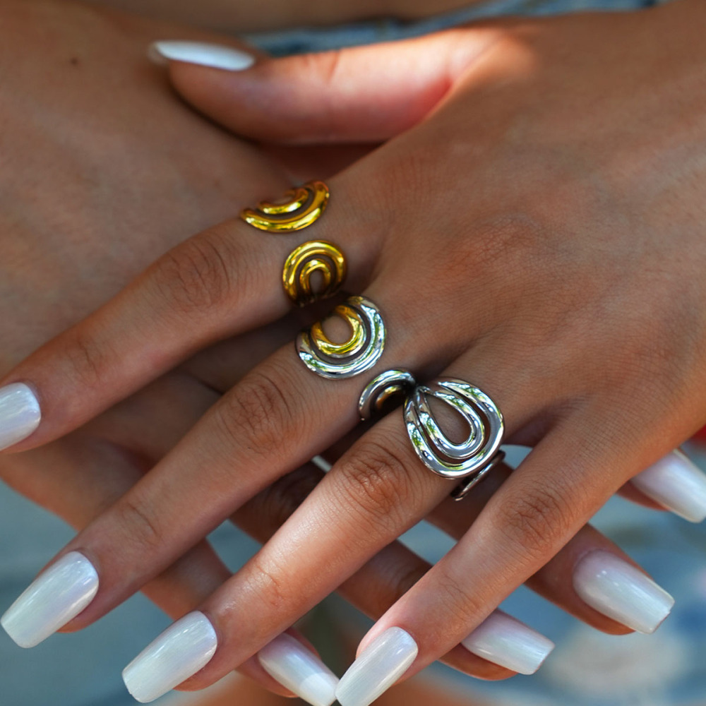 Bague Femme Rétro De Forme Irrégulière, Ajourée, En Acier Inoxydable Étanche (1 Pièce) Image8