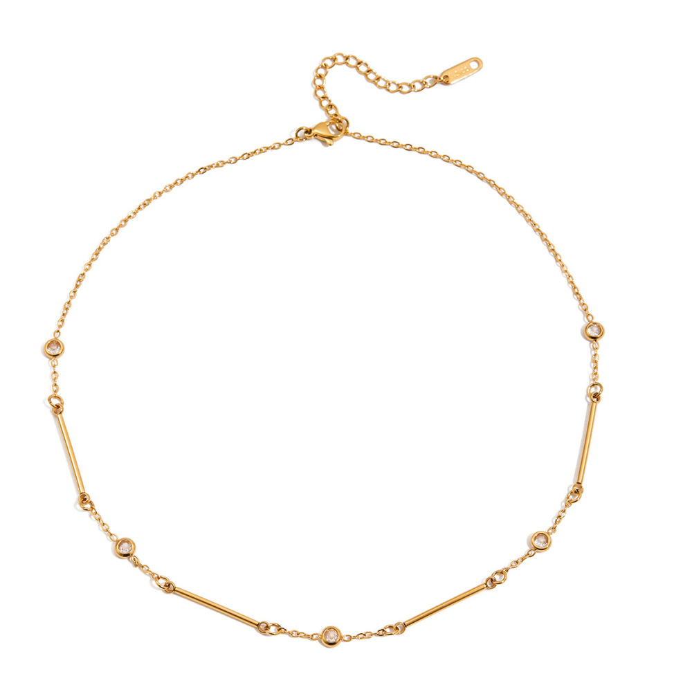 Collier Chaîne Minimaliste Patchwork En Acier Inoxydable Imperméable Couleur Or Pour Femme (1 Pièce)