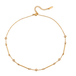Collier Chaîne Minimaliste Patchwork En Acier Inoxydable Imperméable Couleur Or Pour Femme (1 Pièce) h5