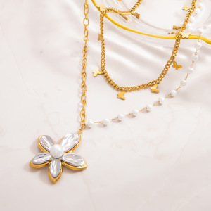 Collier Pendentif Femme Élégant Et Romantique En Acier Inoxydable Étanche, Orné D'Une Fleur (1 Pièce) h5 Image3