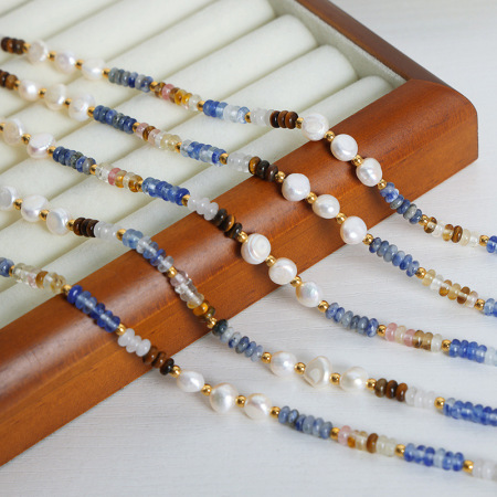 Collier de perles élégant pour femme, en acier inoxydable imperméable, couleur or, avec pierres naturelles (1 pièce) 2